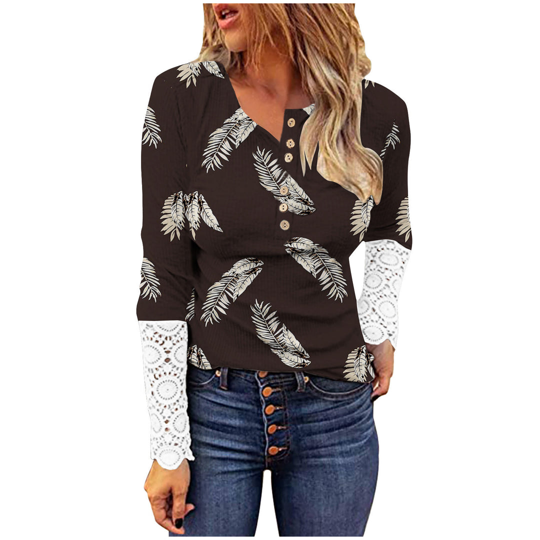 Women Fashion Long Sleeve T-shirt with Lace Sleeves Lune London