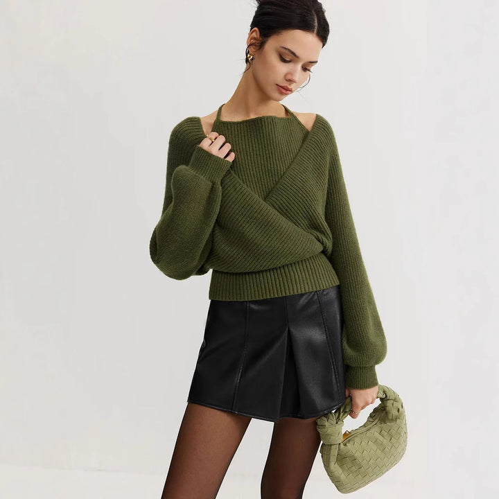 Oversized knitted sweater for women with draped effect Lune London