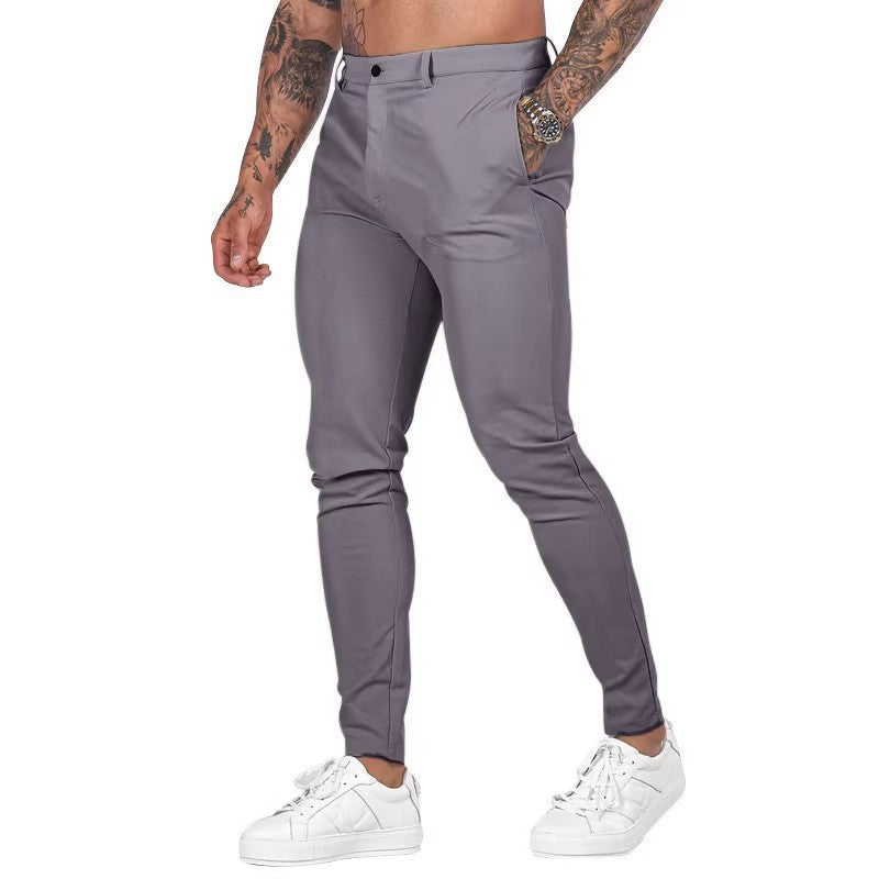 Men's Elegant Slim-Fit Chino Pants with Elastic Waistband and Practical Pockets Lune London
