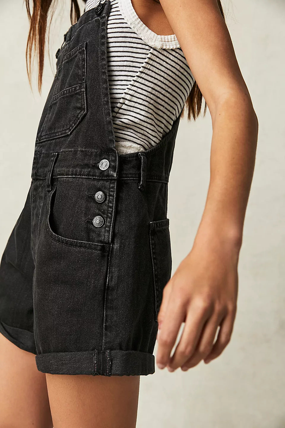 Women's Casual Denim Overalls Shorts with Functional Pockets and Adjustable Straps Lune London