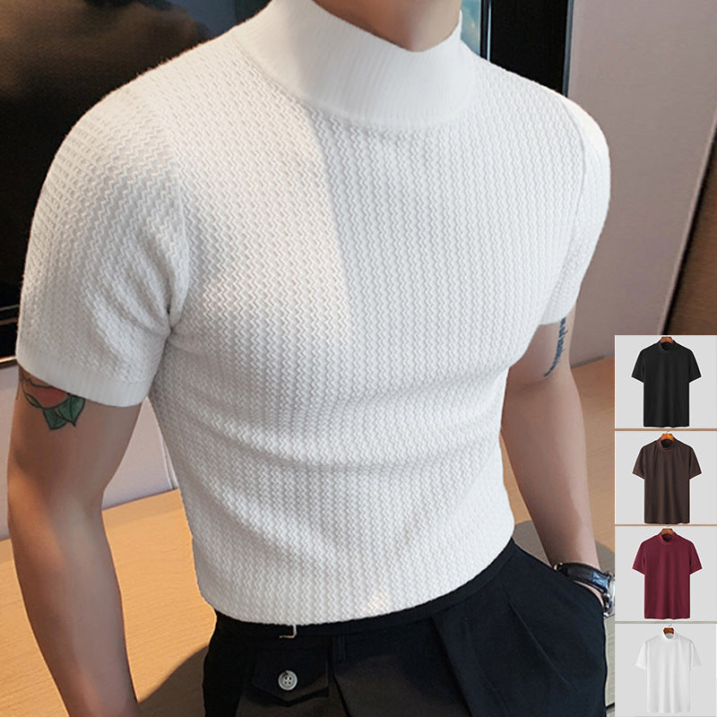 Short sleeve men's t-shirt with a modern structured design and high collar Lune London