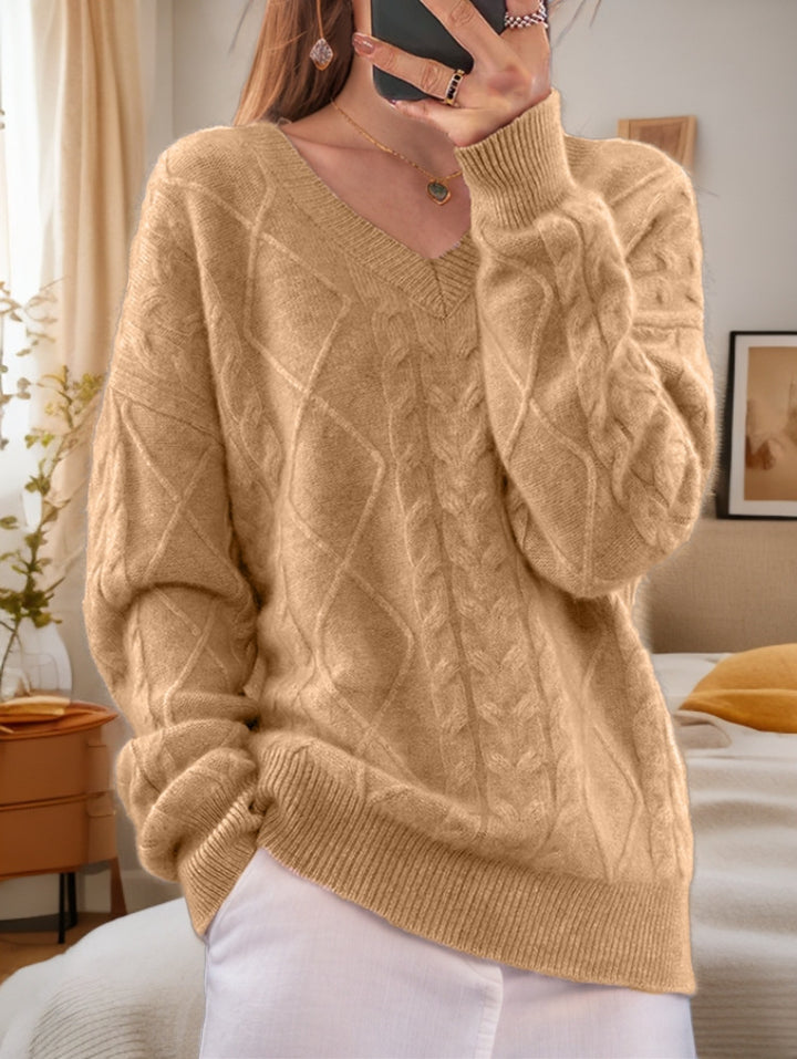 Ladies Elegant Knitted Sweater with Detailed Twisted Pattern Lune London