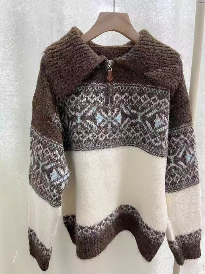 Pull en tricot pour femmes avec un motif norvégien élaboré Chic & Stil