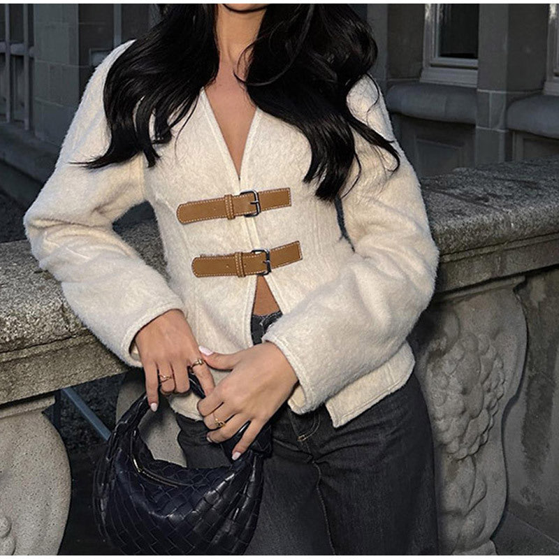 Women elegant teddy jacket with decorative loops Lune London