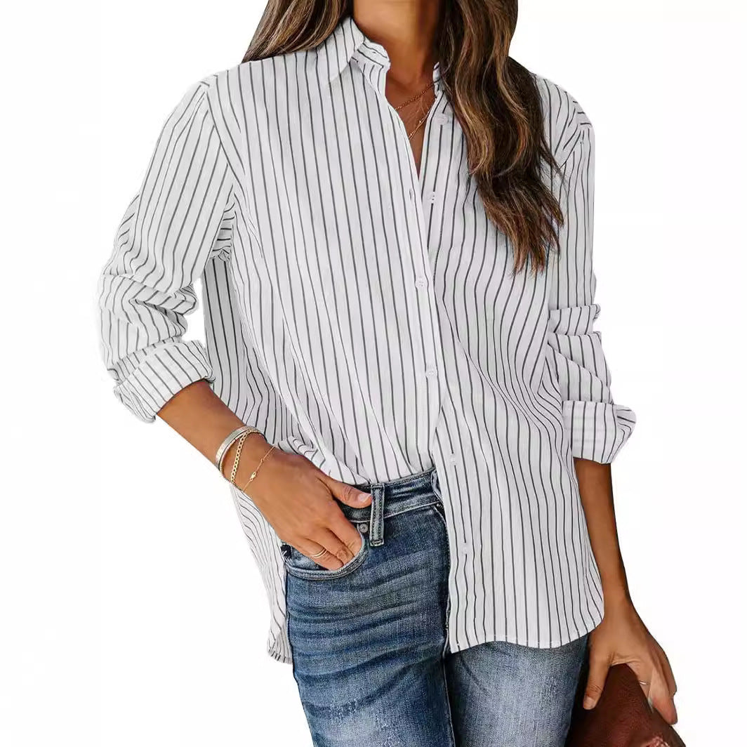 Women's Striped Blouse with Classic Collar and Casual Cut Lune London