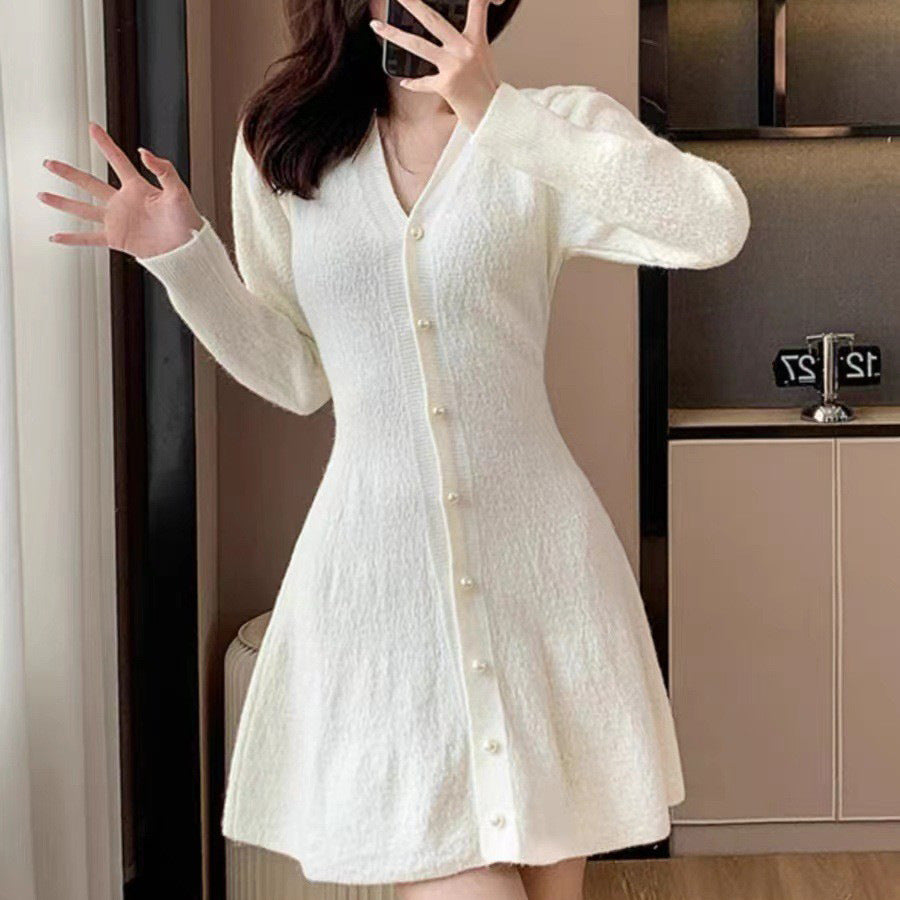 Knit dress for women with button placket and ballet-style sleeves Lune London