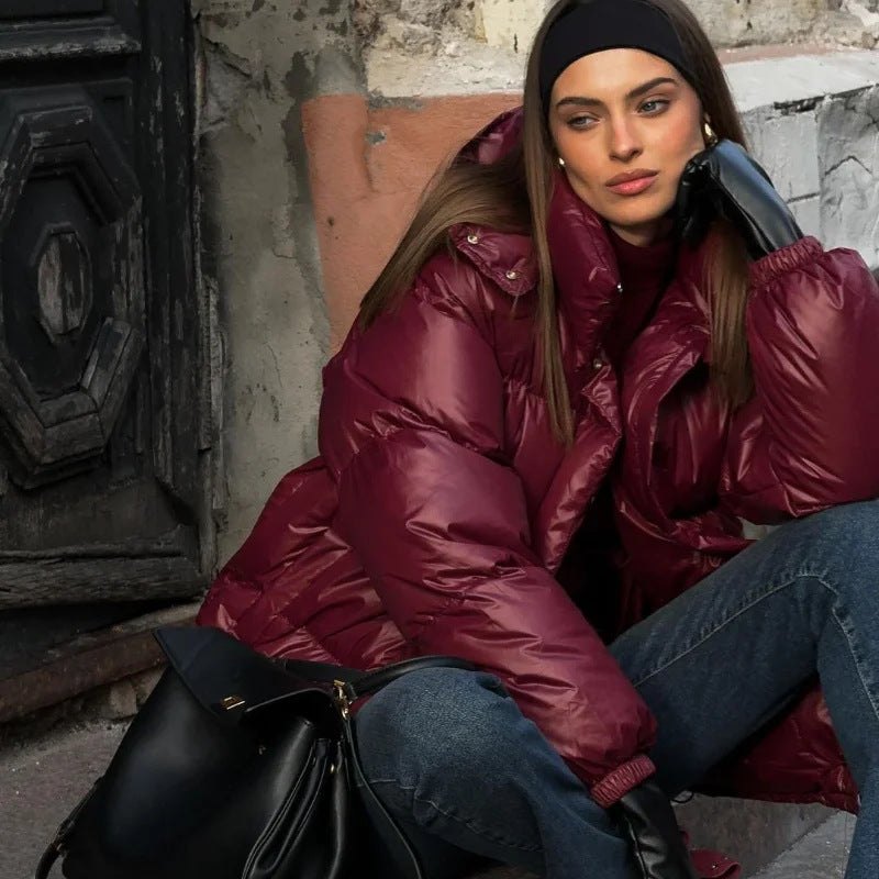Ladies Cozy Down Jacket with Hood and Stylish Cut Lune London