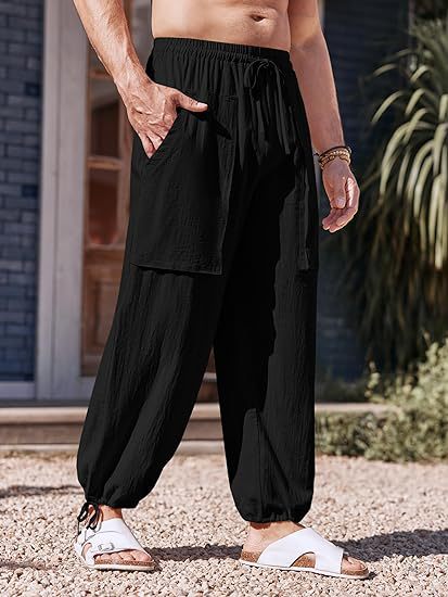 Lune London Men's Loose Summer Pants with Elastic Waist and Pockets