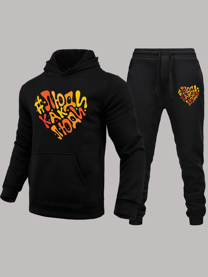 Men's hoodie and jogger pants set with striking heart pattern Lune London