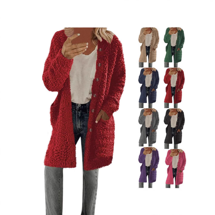 Ladies Long Plush Jacket with Button Detail Lune London