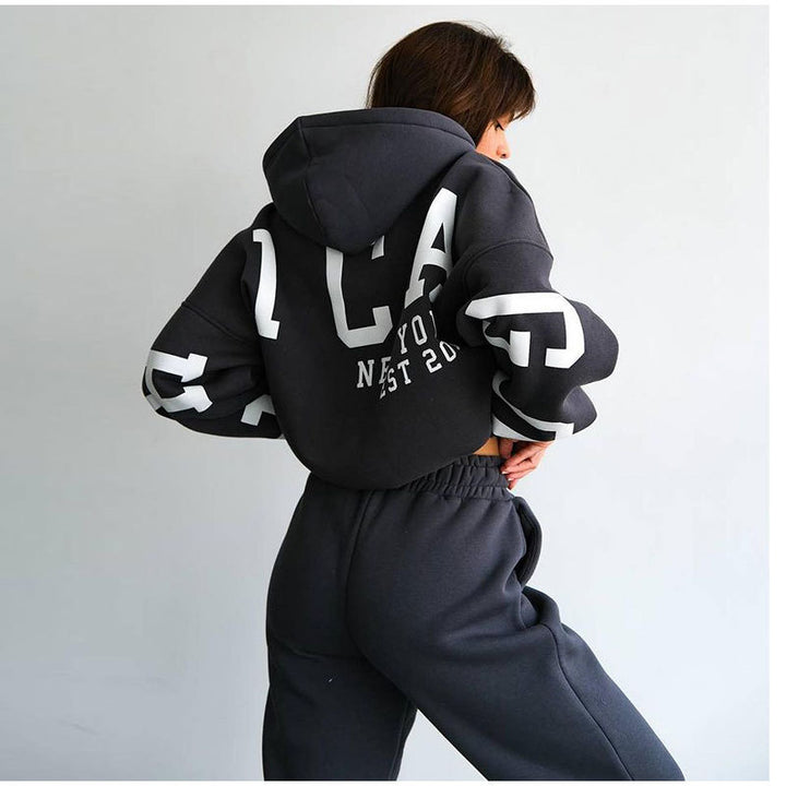 Ladies Oversized Casual Sweatshirt Set with Hood and Elastic Waist Lune London