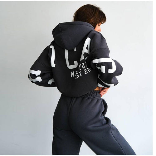 Ladies Oversized Casual Sweatshirt Set with Hood and Elastic Waist Lune London