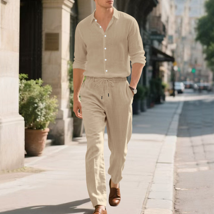 Casual linen pants for men with elastic waistband and practical drawstring Lune London
