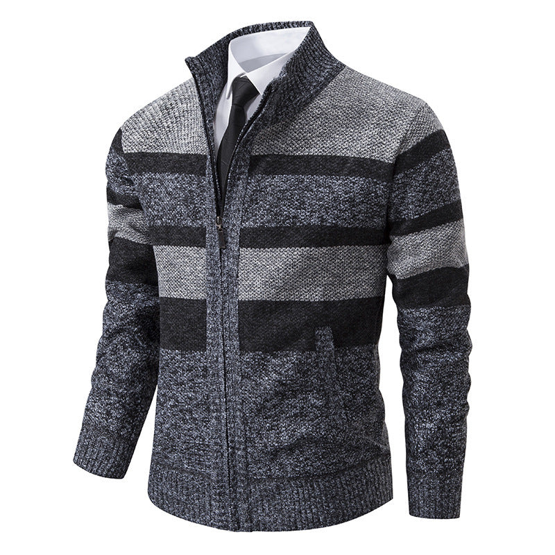 Men's knitted jacket with high collar and striped design Lune London