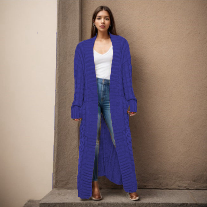 Cardigan long en tricot pour femmes avec un motif en câble de haute qualité Chic & Stil
