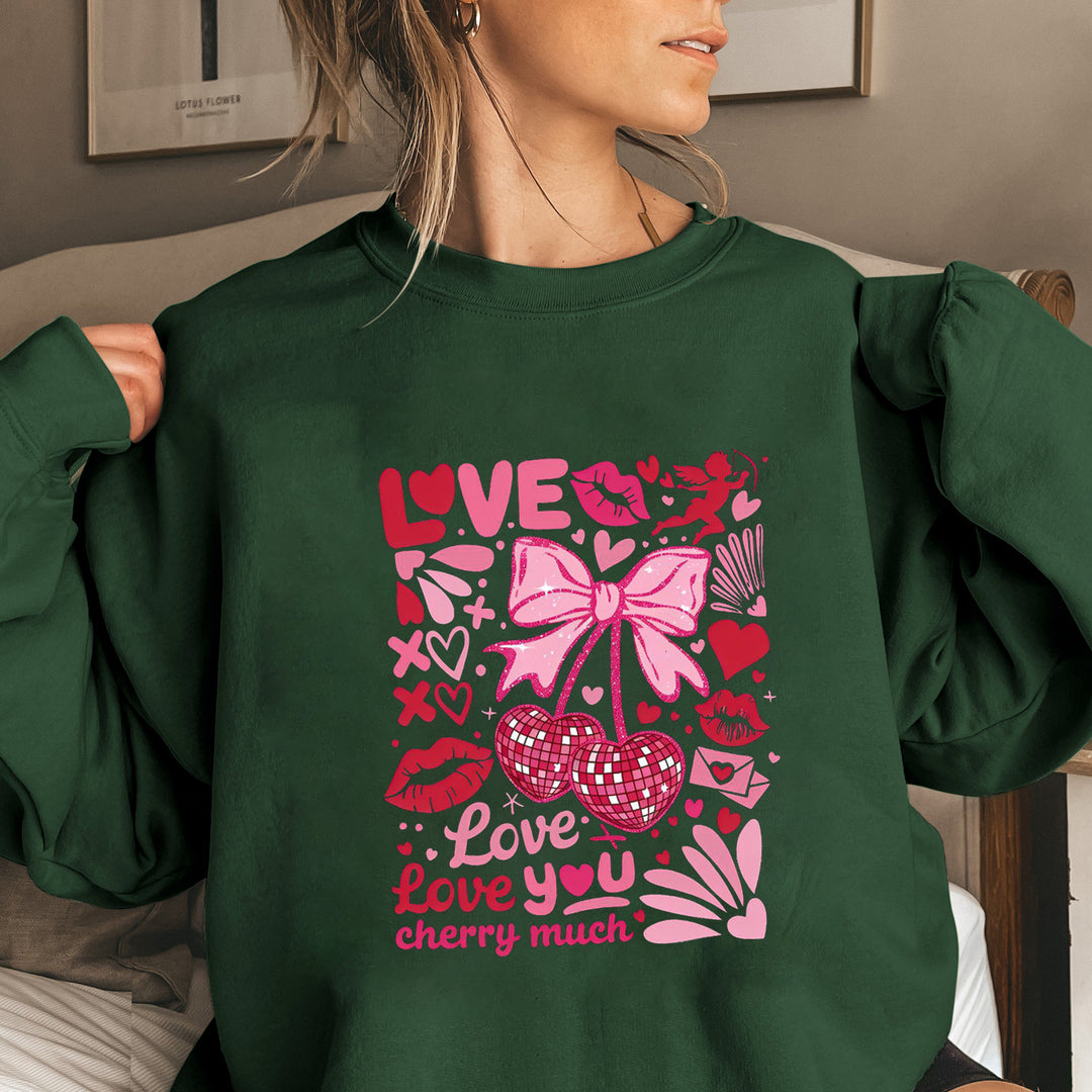 Sweat-shirt pour femmes avec des manches volumineuses et un motif cerise ludique Chic & Stil