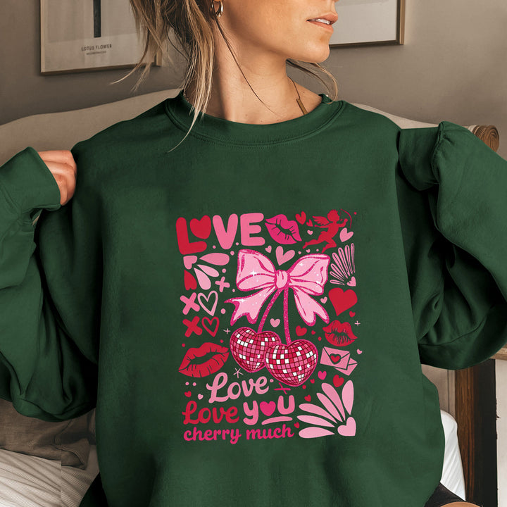 Sweat-shirt pour femmes avec des manches volumineuses et un motif cerise ludique Chic & Stil