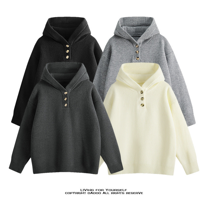 Ladies high-quality sweater and knit with high collar and button details Lune London