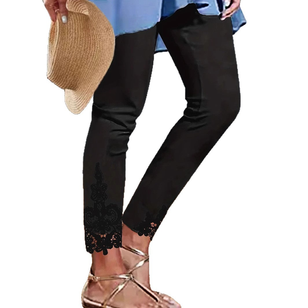 Elegant Ladies Leggings with Chic Lace Decoration and Style