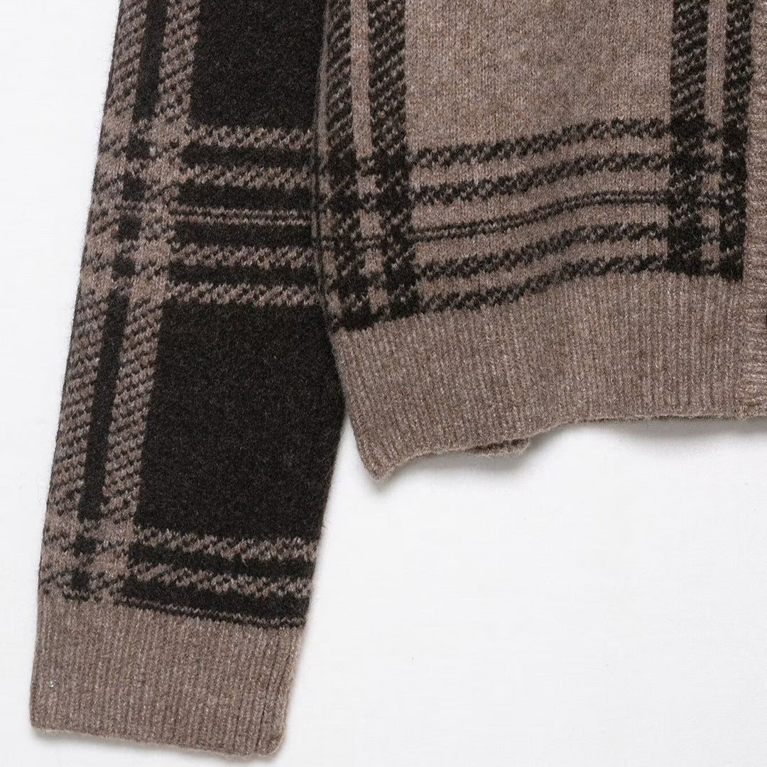 Plaid knit jacket for ladies with button placket Lune London