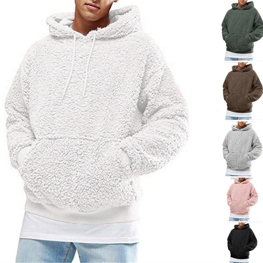 Men's Casual Teddy-Fleece Hoodie with Practical Kangaroo Pockets and Adjustable Drawstring Lune London