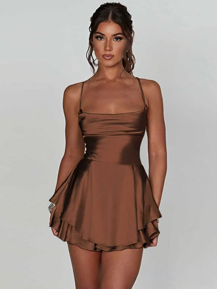 Ladies Charming Mini Dress with Layers and Spaghetti Straps Lune London