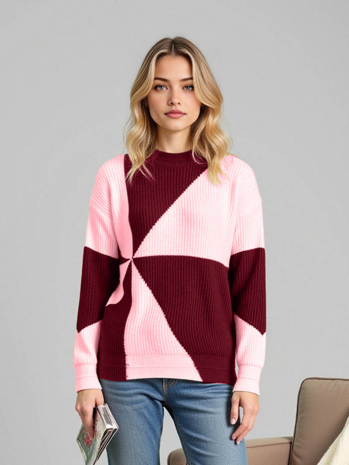 Knit sweater for ladies with geometric design and relaxed fit Lune London