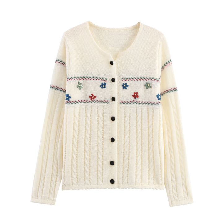 Knit jacket for women with floral design and elegant button trim Lune London