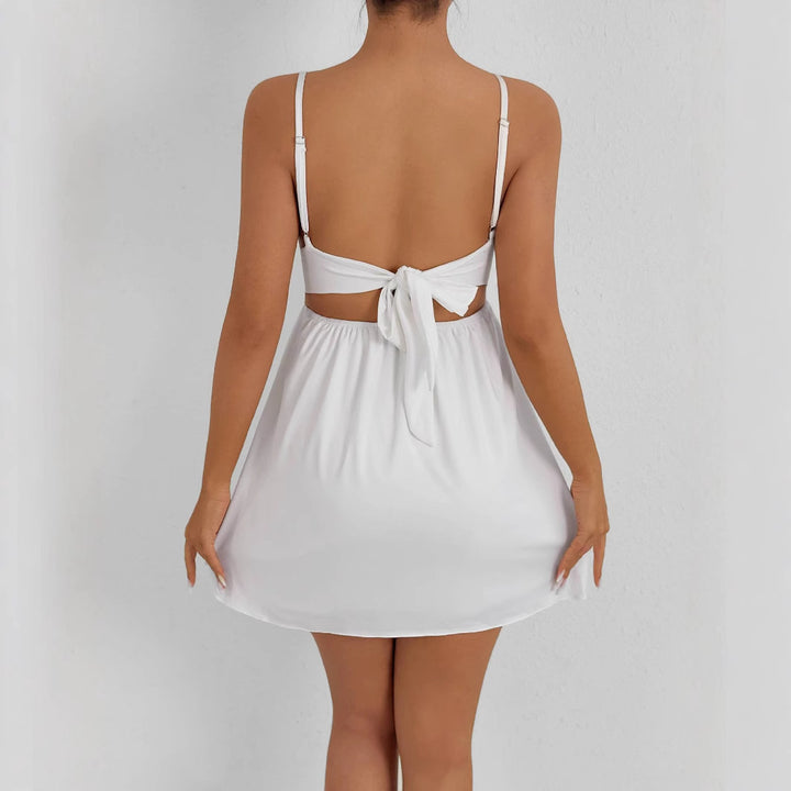 Women's Summery V-Neck Dress with Adjustable Spaghetti Straps and Elastic Waist Lune London