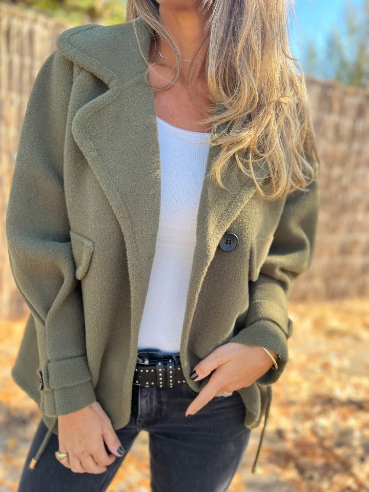 Oversized night jacket for women in soft wool blend with practical pockets Lune London