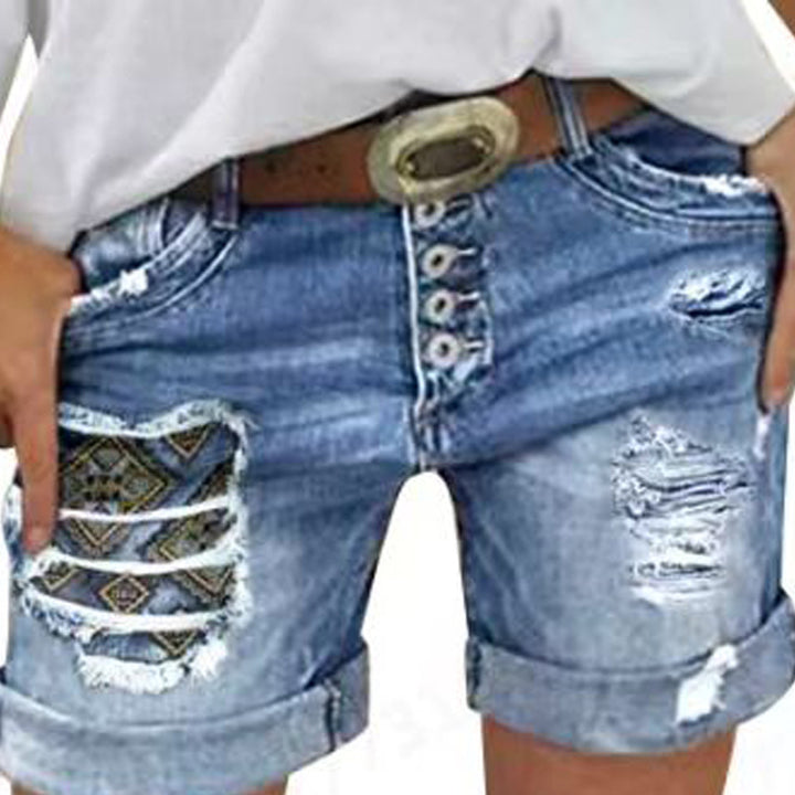 Ladies fashionable destroyed denim shorts Lune London
