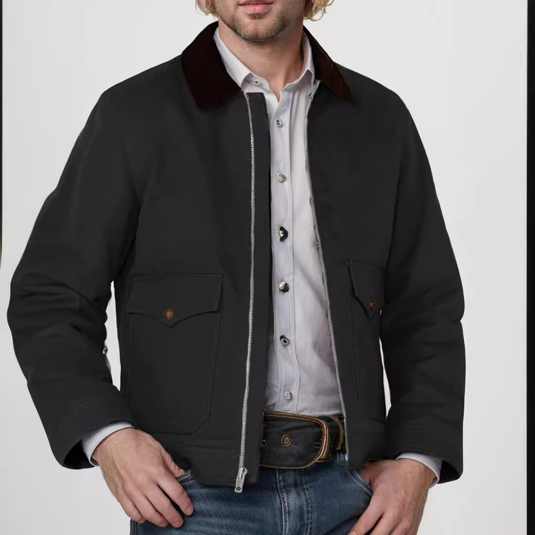 Robust cotton jacket for men with coat-like collar Warm Lune London