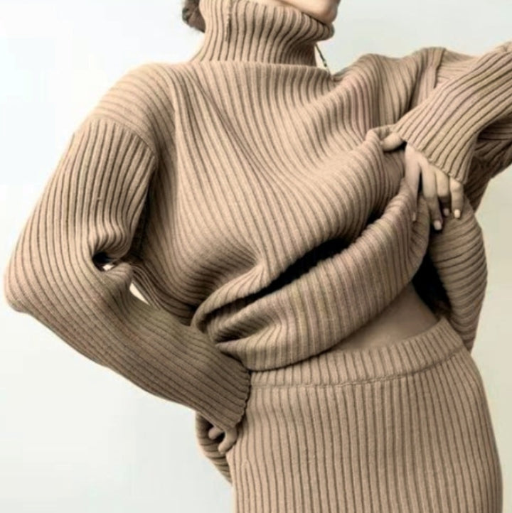 Knitted set for women with a high collar and soft ribbed design Lune London