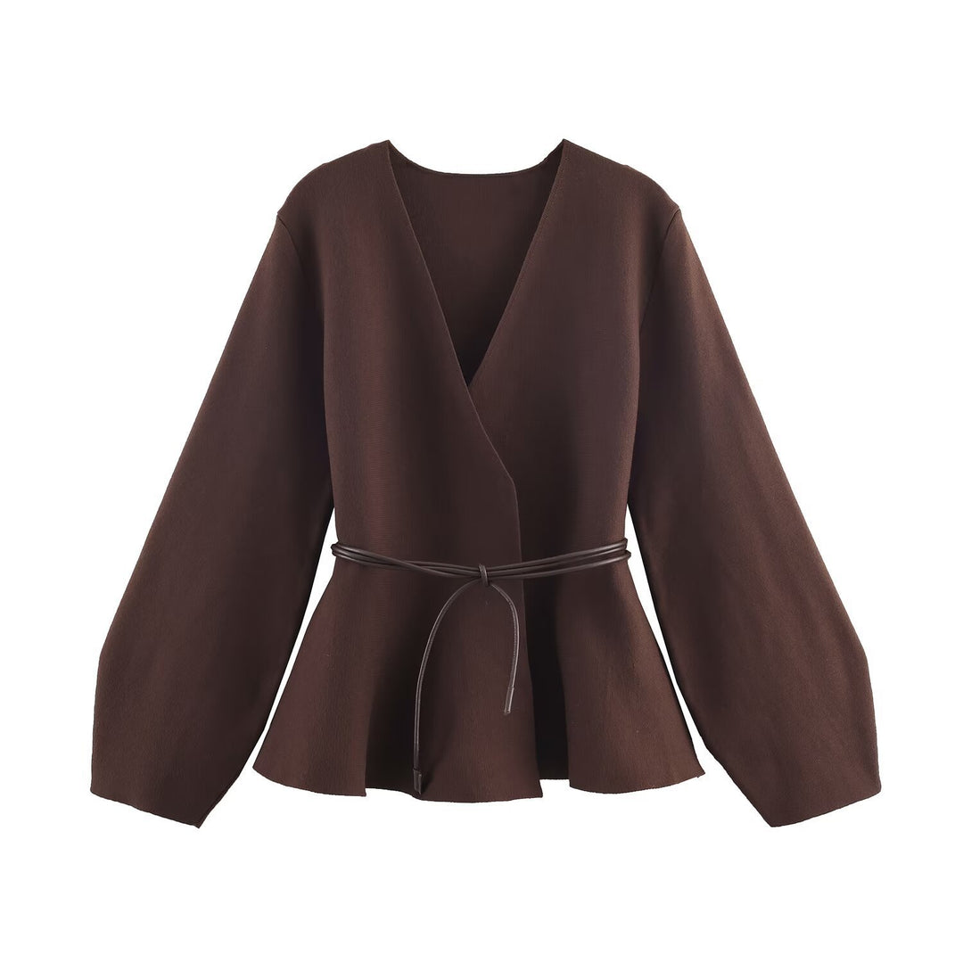 Wrap jacket for ladies with waist belt and wide sleeves Lune London