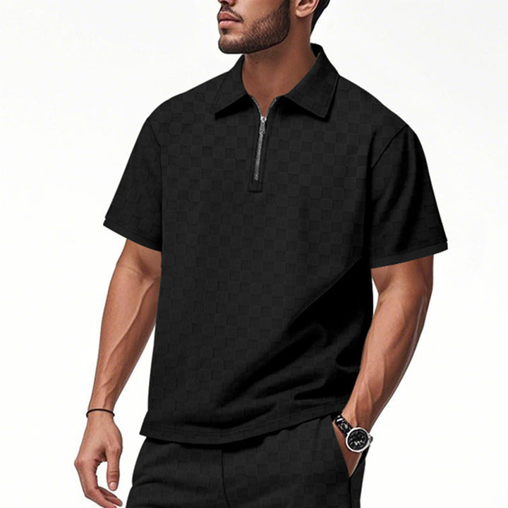 Modern short-sleeved polo for men with zipper and check pattern Lune London