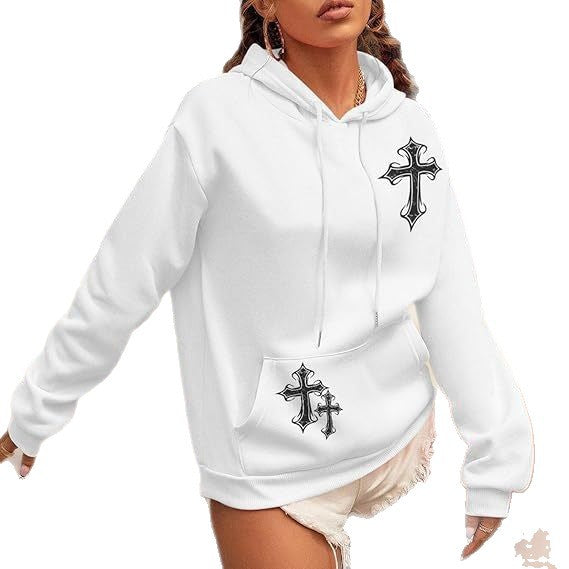Women's Hoodie with Artistic Cross Design Chic & Stil