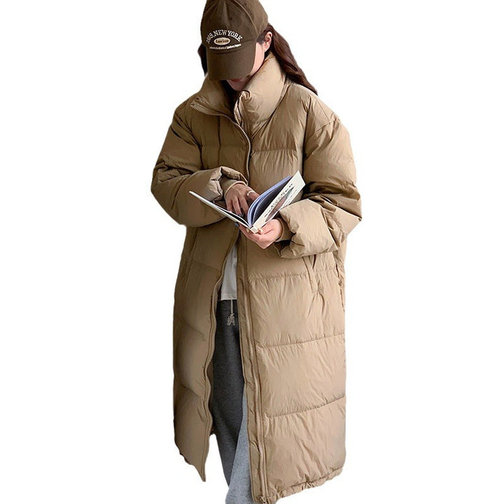 Ladies Long Down Jacket with Hood and Voluminous Chic Cut