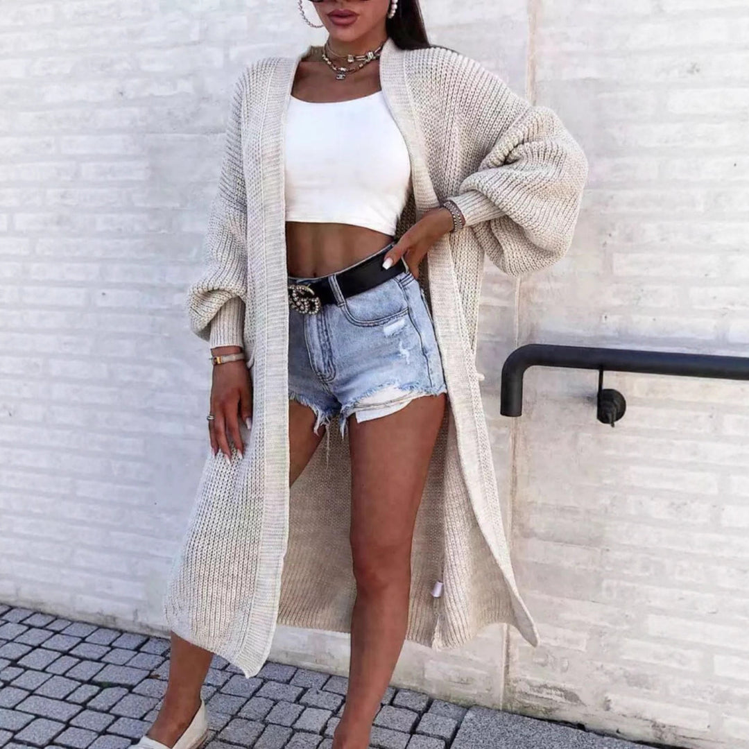 Manteau long en tricot pour femmes avec manches larges et poches Chic & Stil