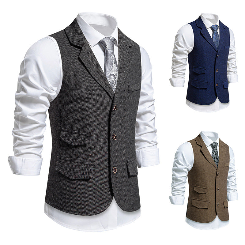 Elegant men's suit vest with classic herringbone design and practical pockets Lune London 1758809564