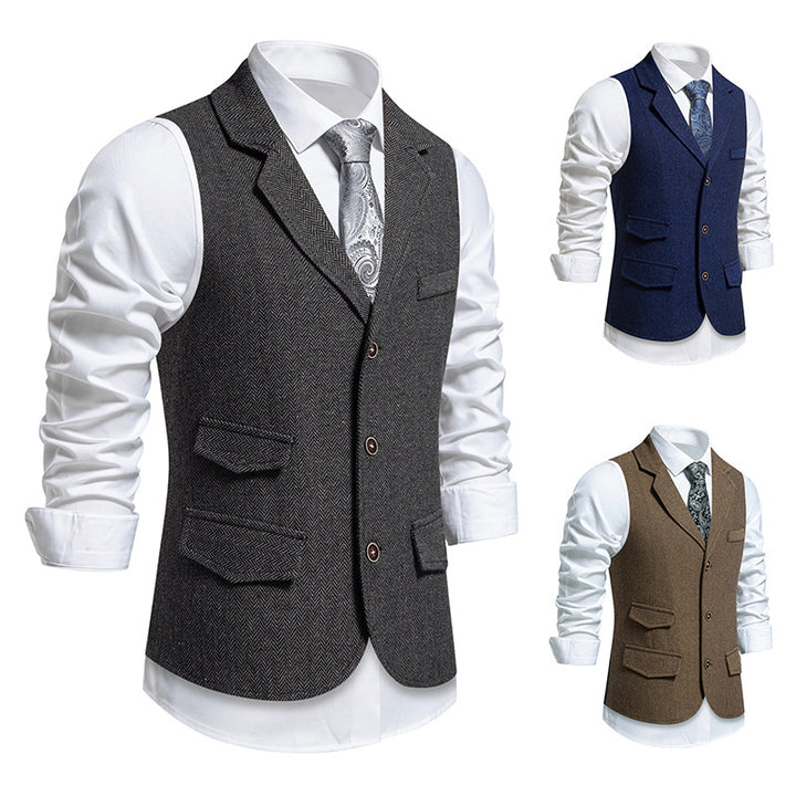 Elegant men's suit vest with classic herringbone design and practical pockets Lune London 1758809564