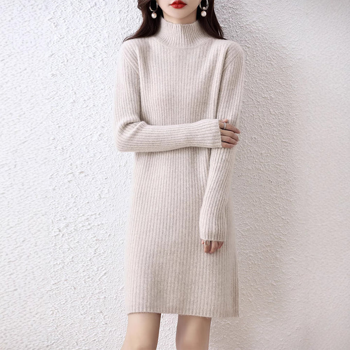 Women's knitted dress with elegant ribbed design and high collar Lune London