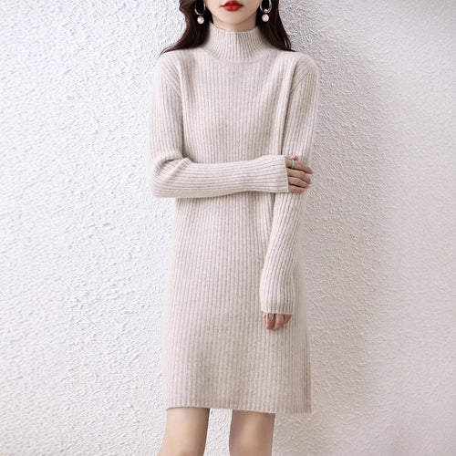Women's knitted dress with elegant ribbed design and high collar Lune London