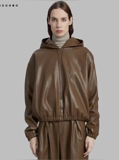 Veste en cuir synthétique décontractée pour femmes avec capuche Chic & Stil