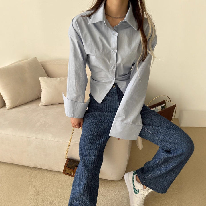 Ladies Elegant cotton blouse with asymmetrical cut and long sleeves Lune London