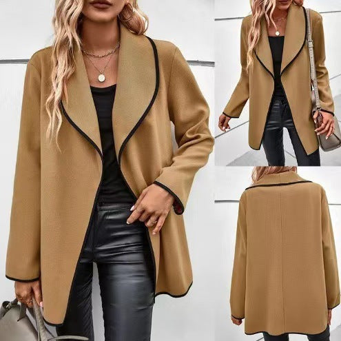Ladies elegant oversized blazer with contrasting piping Lune London