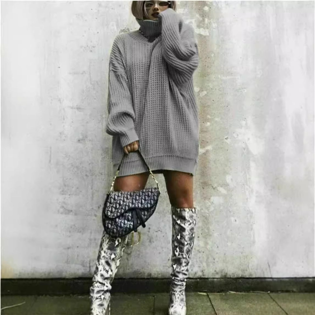 Ladies Large knit sweater with high collar and angular cut Lune London