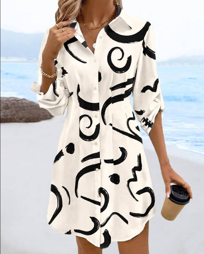 Ladies Abstract Print Buttoned Shirt Dress Lune London