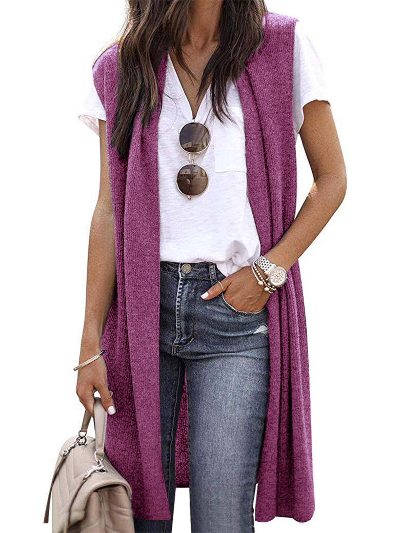 Women's Knitted Vest In A Casual Oversized Design with Open Fronts and Short Sleeve Length Lune London