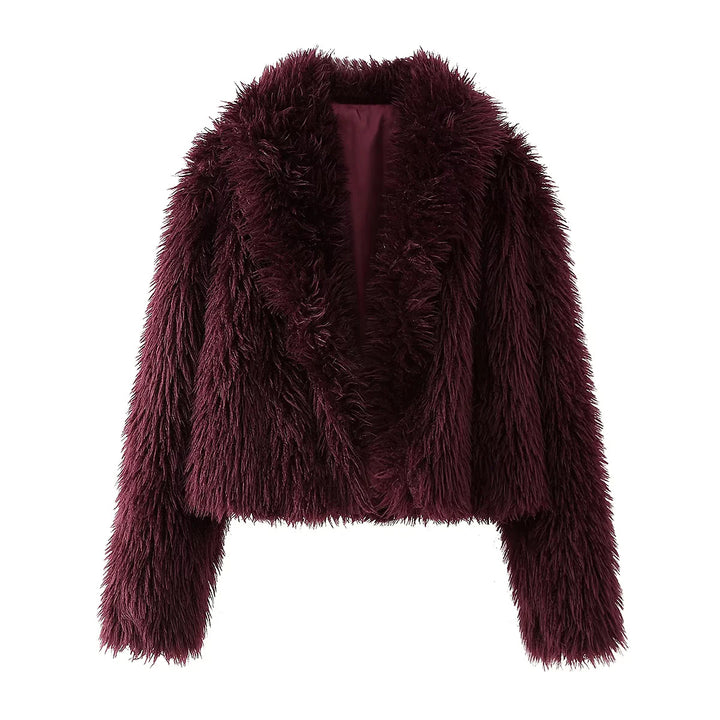 Ladies comfortable faux fur jacket with shawl collar and elegant silhouette Lune London