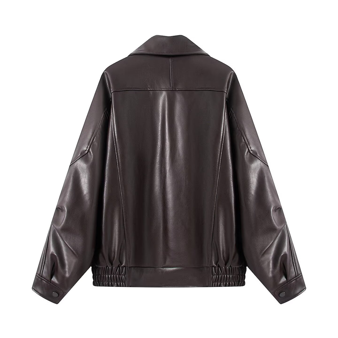 Casual faux leather jacket for women with large flap pockets and innovative design Lune London
